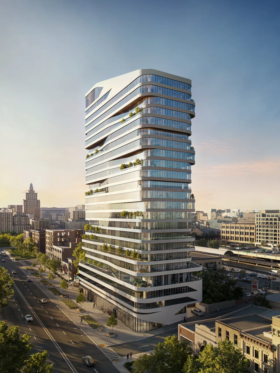 Exterior rendering of The Miroza Tower, a residential project in Yonkers, NY – BOGZA