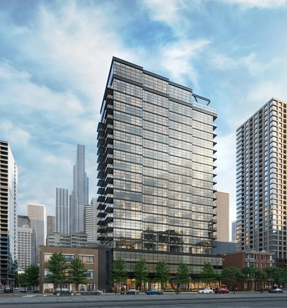 Exterior rendering of North Wells Residential in Chicago, IL – BOGZA