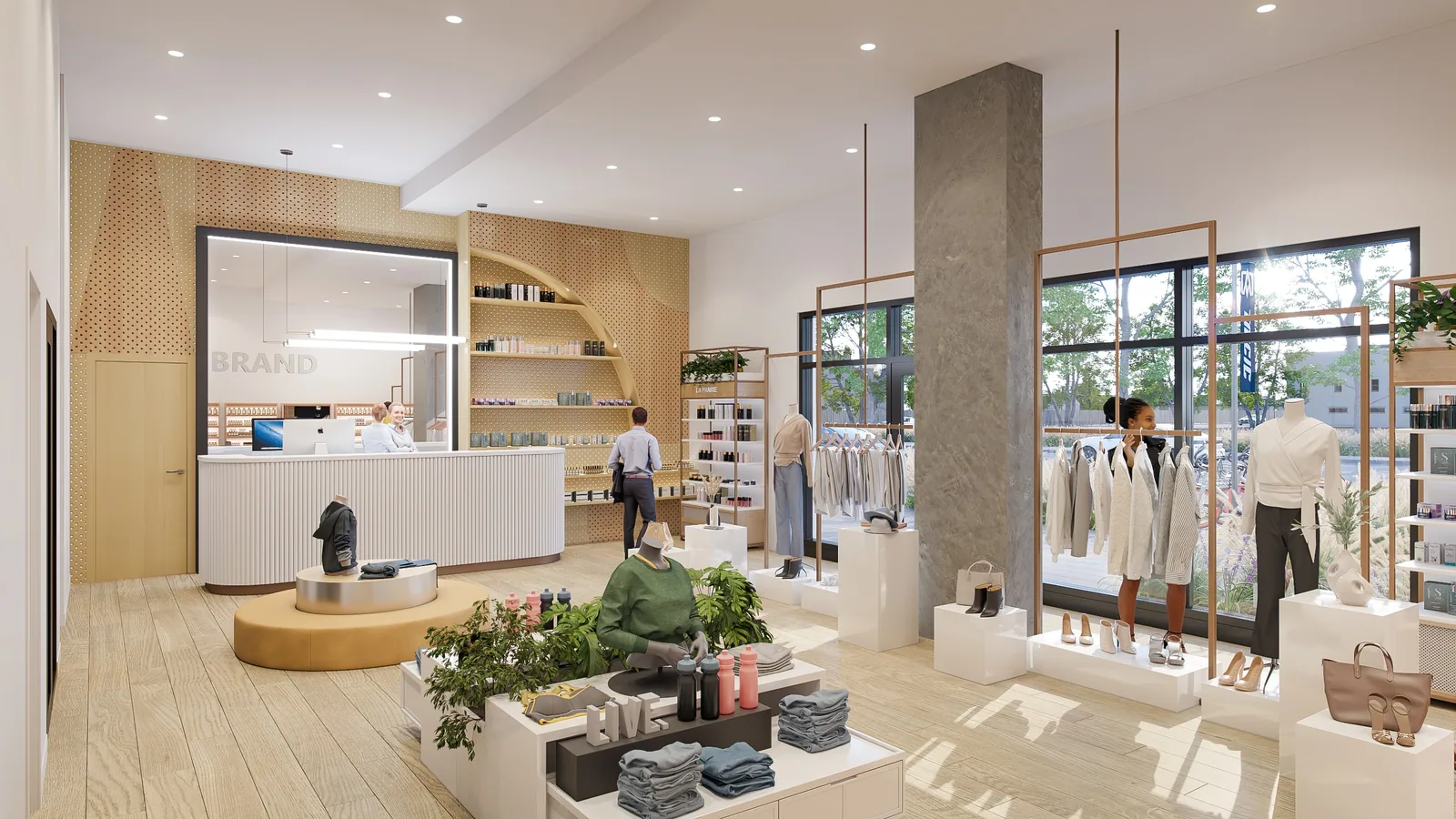 Live-work storefront fitted out as a clothing boutique at Congress Lofts at St. Elmo, Austin