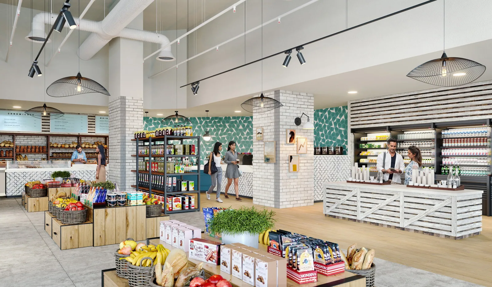 Market with fresh produce, coffee counter and shelves of goods at the Gaylord Pacific resort